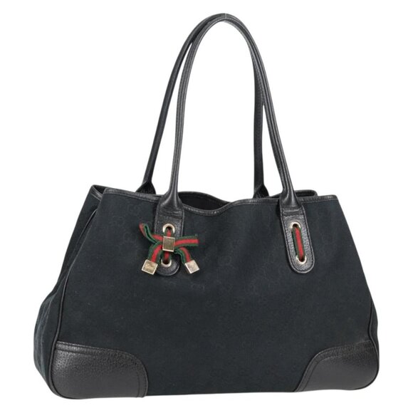 GUCCI GG Canvas Web Sherry Line Pretty Tote Bag Black Gold 163805 Auth 131957V - Picture 1 of 16